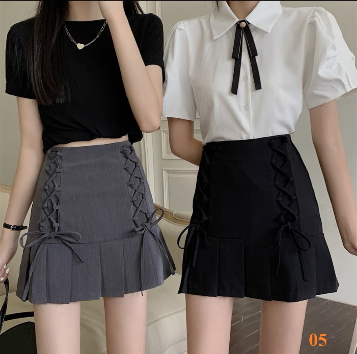 Chân váy Ulzzang phối dây buộc nữ, Chân váy chữ A, chân váy công sở siêu đẹp siêu cá tính