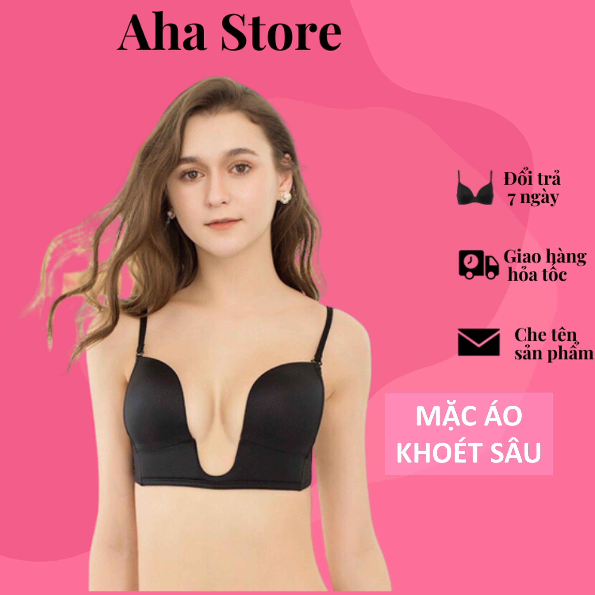 Áo ngực khoét sâu AU01 sexy tặng kèm dây trong mặc váy hở lưng khoét cổ sâu Aha Store