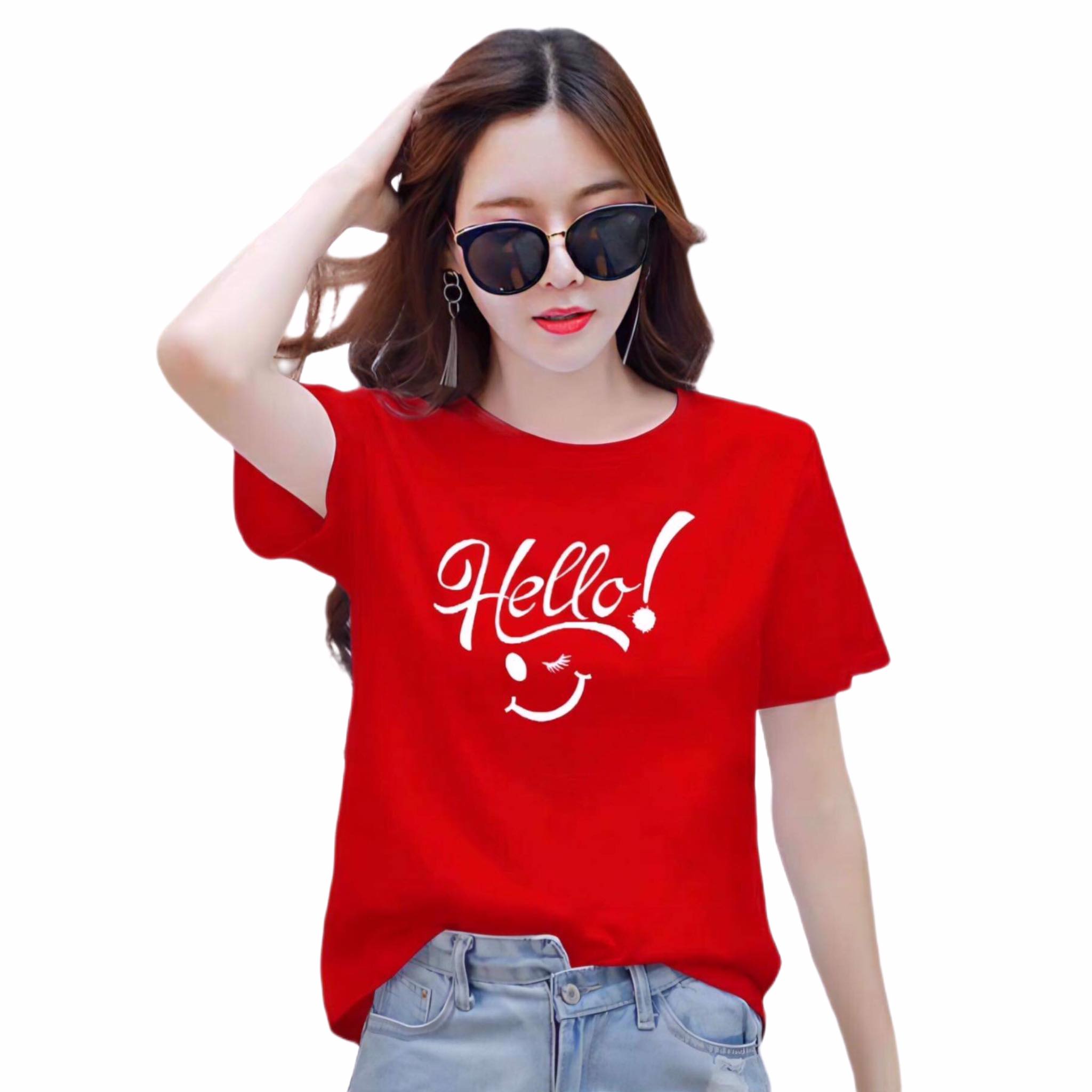 Áo thun nữ cổ tròn form rộng in chữ Hello phong cách trẻ trung Hàn Quốc ( ANU032 )