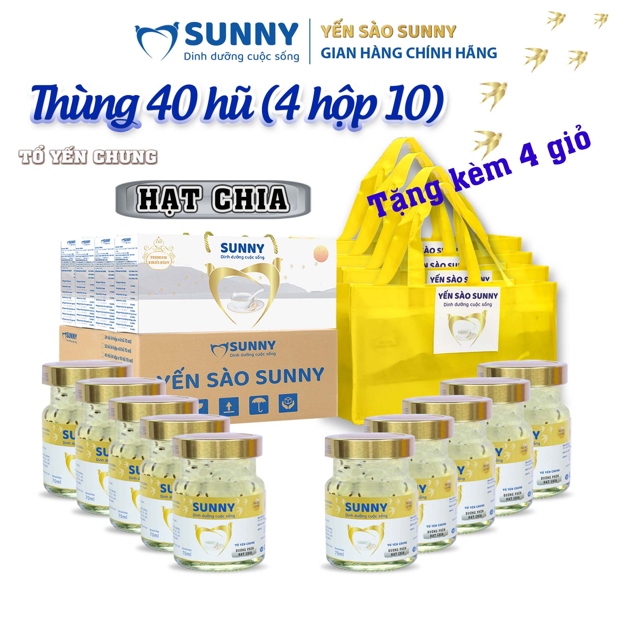 Thùng 40 hũ yến sào sunny hạt chia - yến sào khánh hòa chưng sẳn