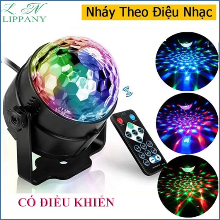 Đèn led 7 màu vũ trường xoay 360 độ cảm ứng theo nhạc có điều khiển từ xa đèn trang trí sân khấu quán cafe