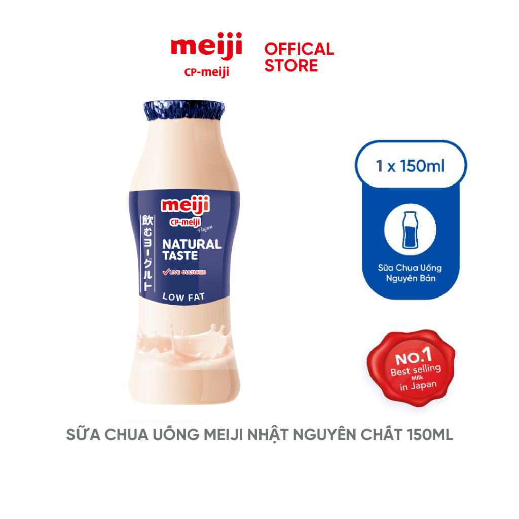 Sữa Chua Uống Meiji nguyên chất ít béo, chứa 3 dòng men vi sinh tốt cho tiêu hóa 150ml