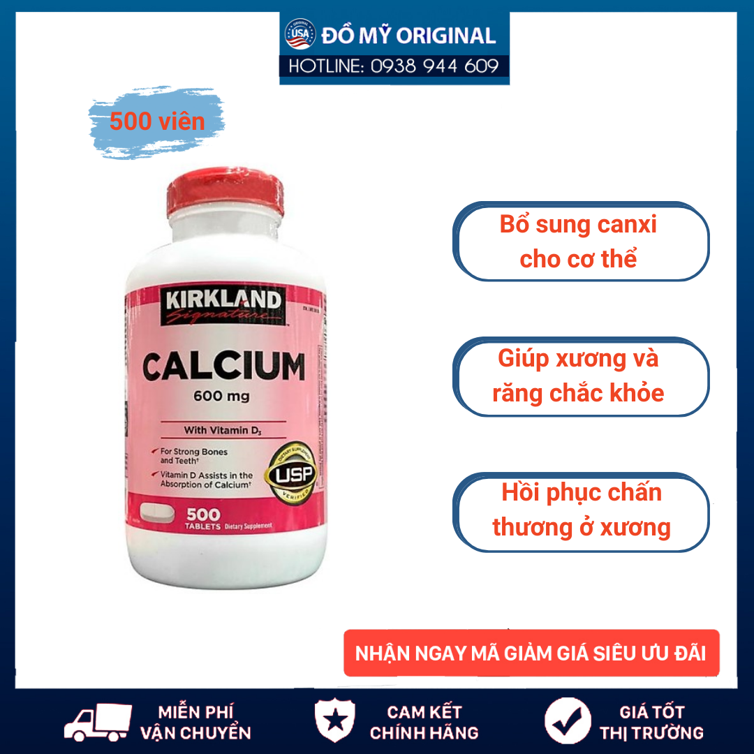 Viên Uống Bổ Sung Canxi Và Vitamin D3 – Calcium 600mg + D3, 500 Viên Của Kirkland Hàng Mỹ Giảm Tình Trạng Viêm Khớp, Chống Loãng Xương