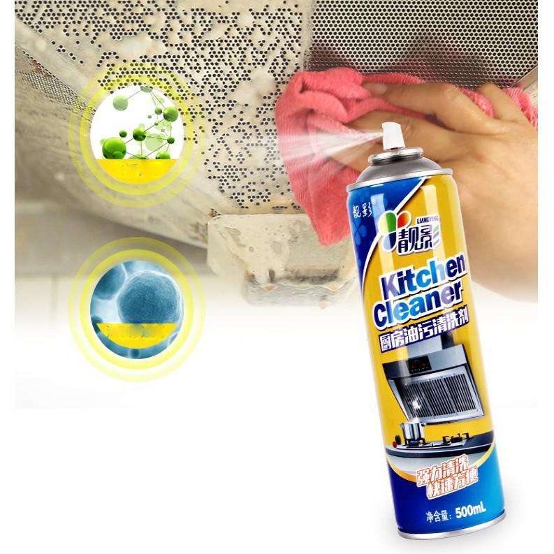 Dụng cụ vệ sinh nhà bếp - Bình xịt bọt tuyết tẩy sạch các vết bẩn cứng đầu phòng bếp và các đồ dùng nhà bếp ngay tức thì Kitchen Cleaner 500ml, Binh xit bot tuyet tay sach cac vet ban cung dau phong bep va cac do dung nha bep ngay tuc thi