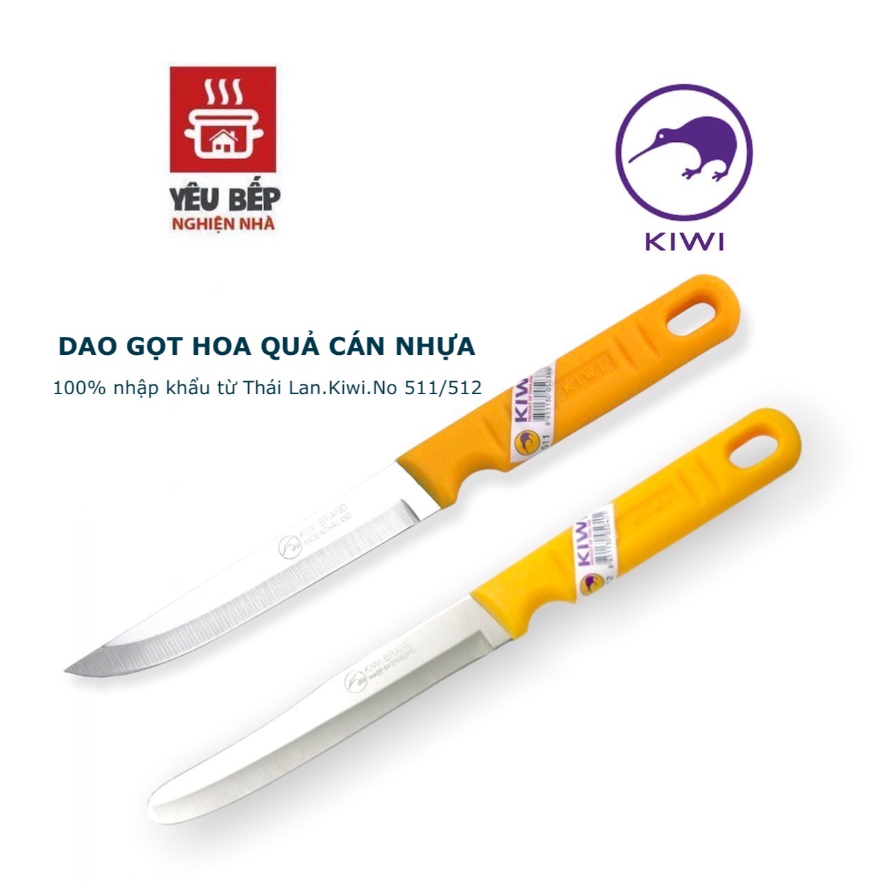 Dao bếp gọt trái cây, rau củ inox cao cấp cán nhựa vàng - dao bếp kiwi thái lan