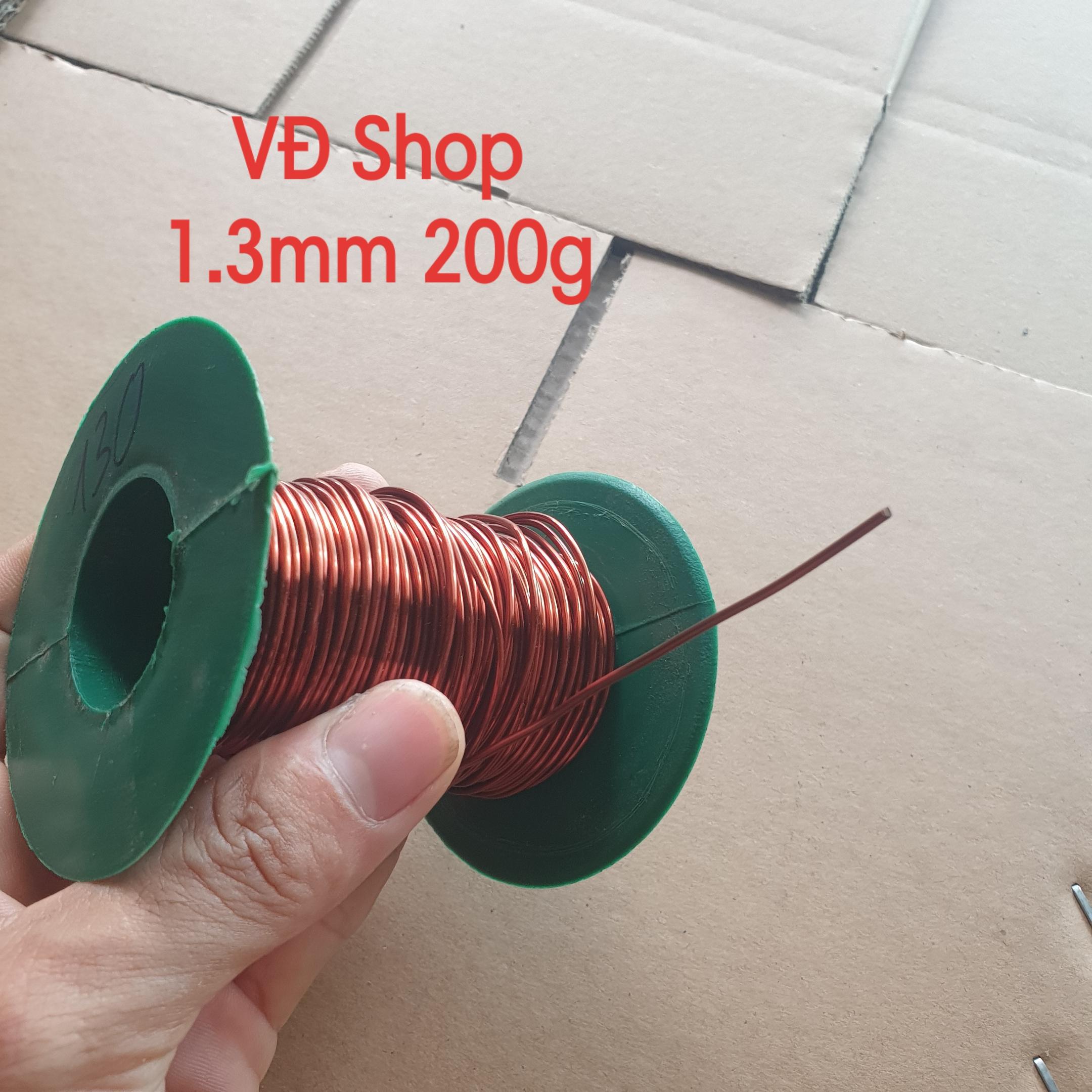(200g) Dây đồng cuộn tráng men. Dây đồng bọc emay cách điện. Dây đồng quấn biến áp, động cơ - 1.3mm 200g