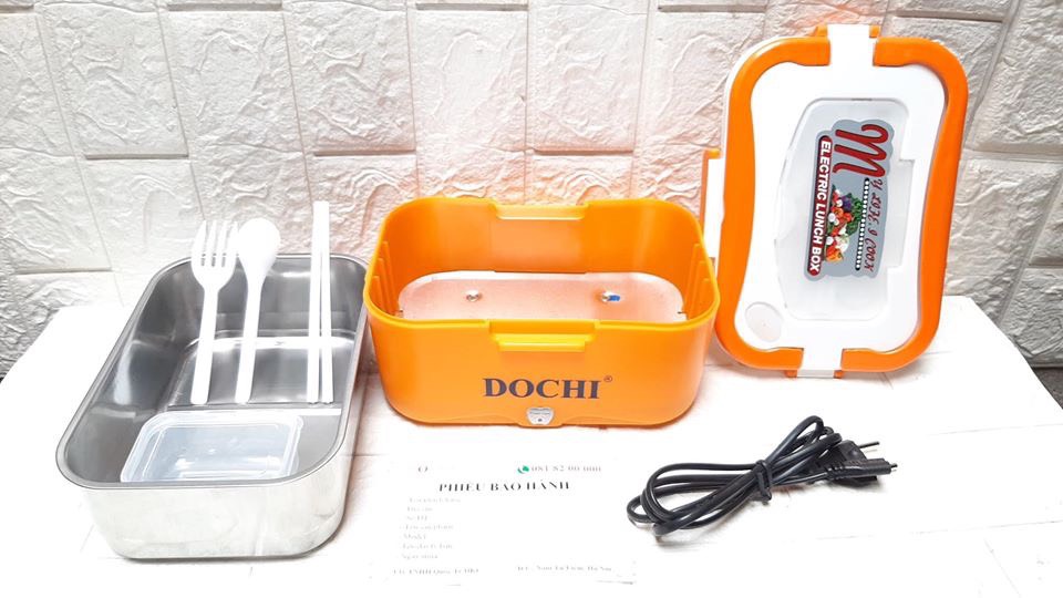 Hộp đựng cơm hâm nóng điện Dochi DC-888, tặng kèm túi, thìa, đũa, dĩa, hộp đựng thức ăn, bảo hành chính hãng 2 năm