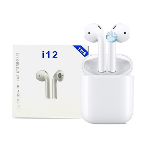 Tai nghe bluetooth i12. Bluetooth 5.0 tạo ra chất lượng âm thanh đáng kinh ngạc với âm treble sắc nét. Tai nghe nhét tai chất lượng cao này có thể hiển thị nguồn điện thoại và điều khiển giọng nói và chức năng Siri.