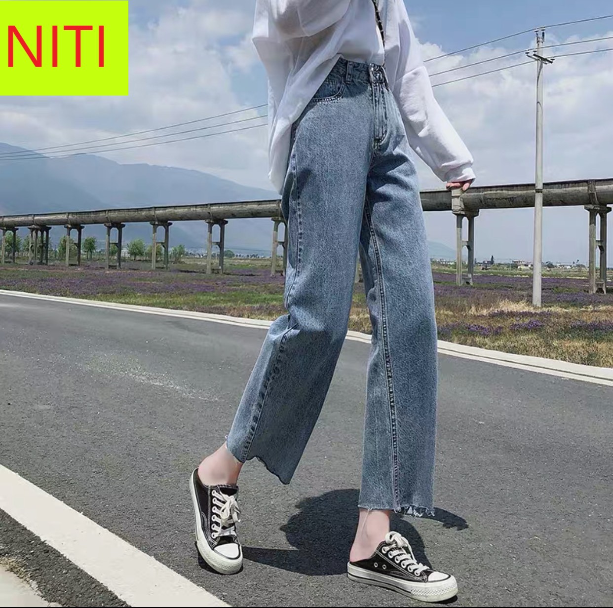 [ LÃO LUYỆN!! ] QUẦN JEAN  NỮ LƯNG CAO KIỂU QUẦN JEAN ỐNG RỘNG NỮ NITI MÀU XANH ĐẬM TÂY LAI TUA CỰC HOT SIÊU NỔI BẬT CỰC THỜI TRANG FORM CHUẨN ĐỦ SIZE