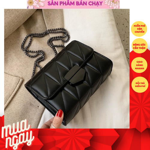 Túi xách nữ màu đen phối dây xích tròn siêu hot - Túi xách nữ màu đen giá rẻ