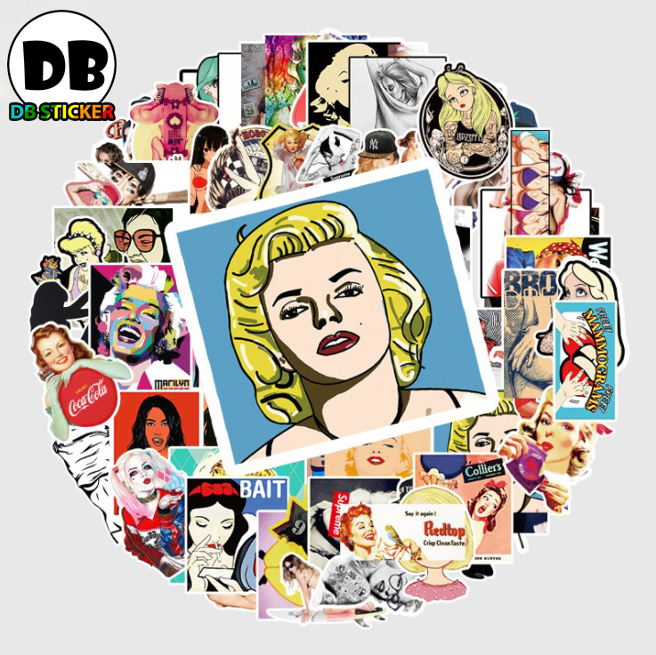 [Set 71 Cái] Sticker dán mũ bảo hiểm, laptop in hình người đẹp nổi tiếng, sexy - DB.075