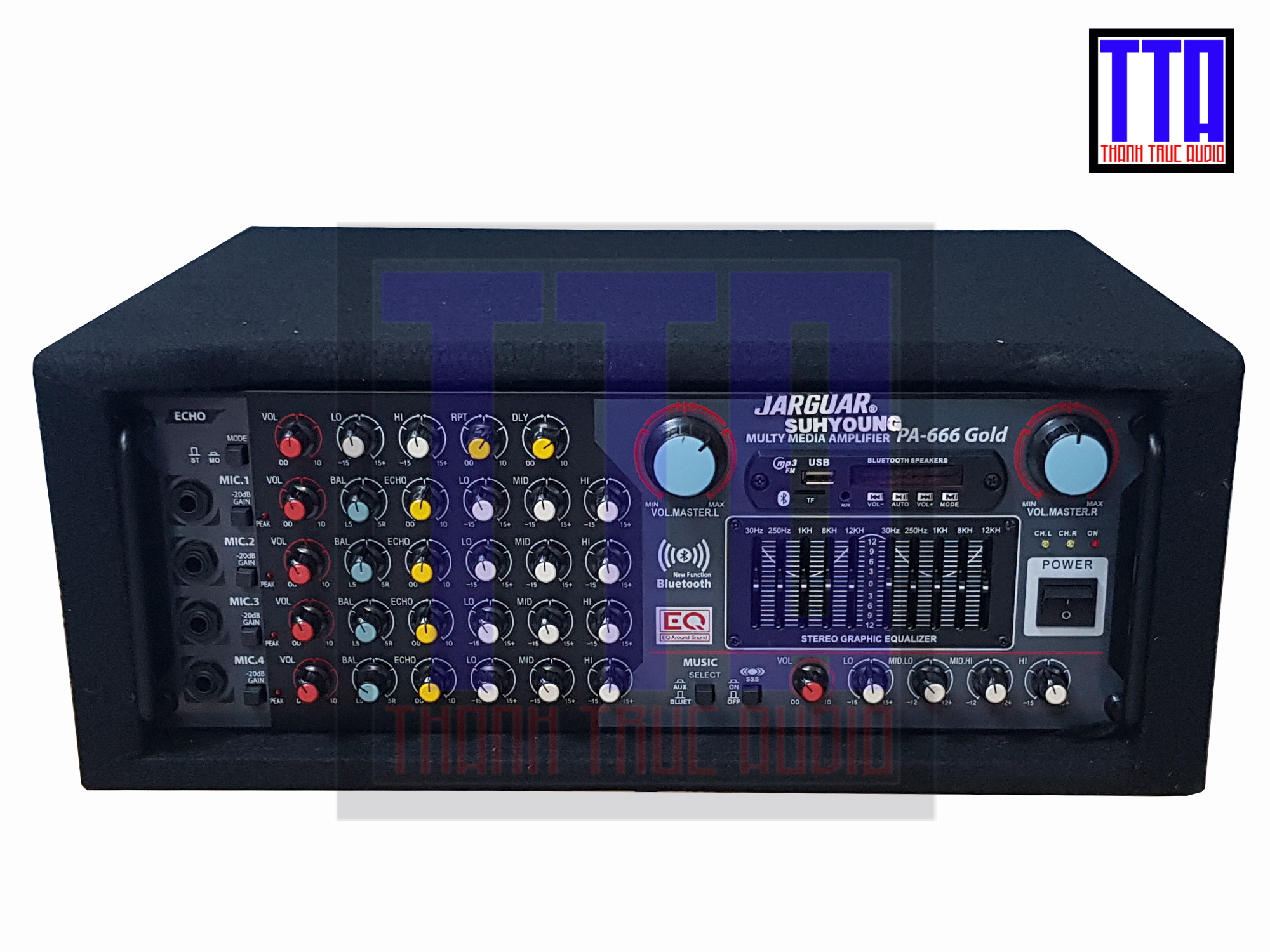 [HCM]Amply Bluetooth 16 sò Karaoke 2 quạt 4 lỗ Mic PA-666 Gold