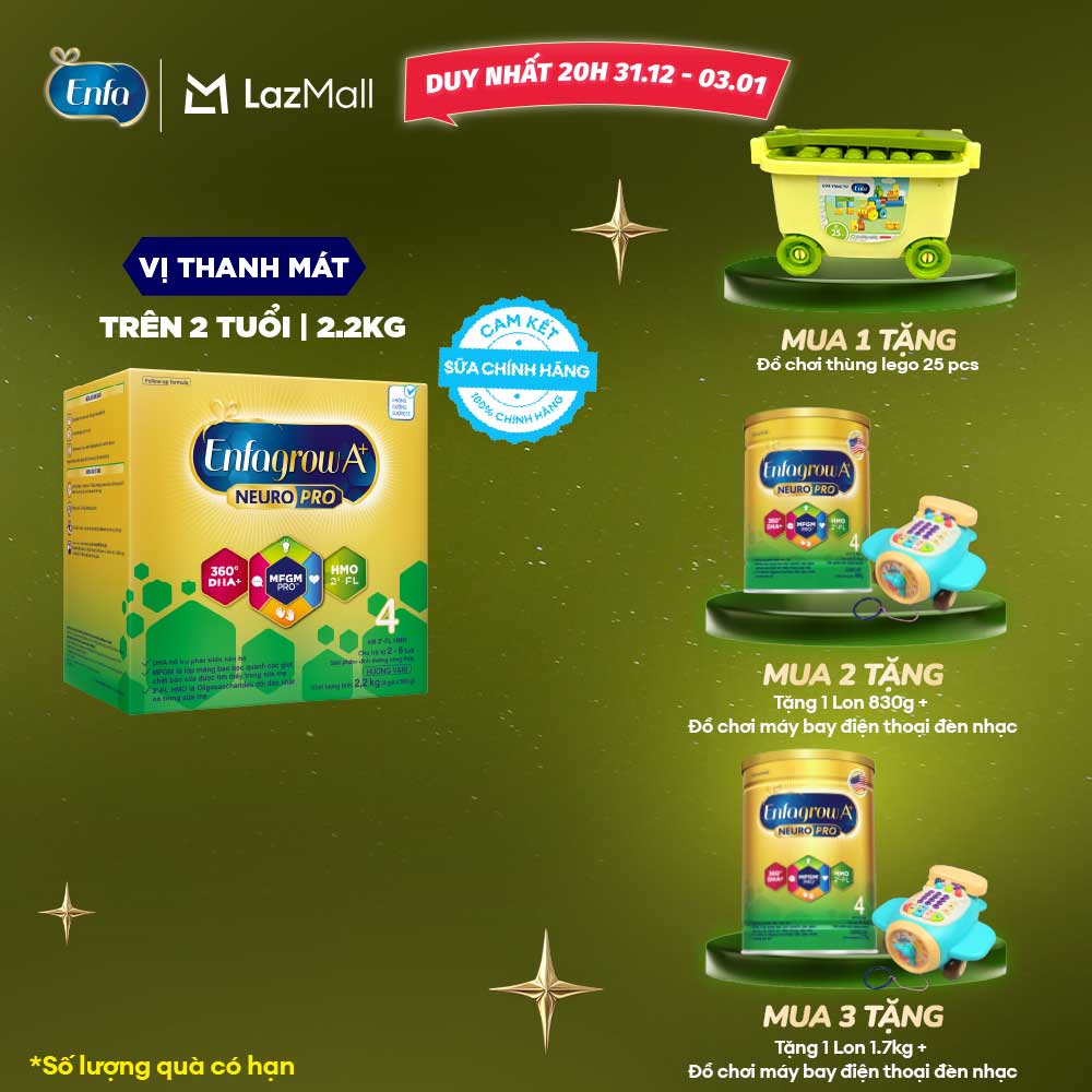 TỪ 31 12-03 01 Sữa bột Enfagrow A+ Neuropro 4 2.2kg với DHA giúp phát triển não bộ cho bé từ 2-6 tuổi - Kiểm tra Quà trong giỏ hàng