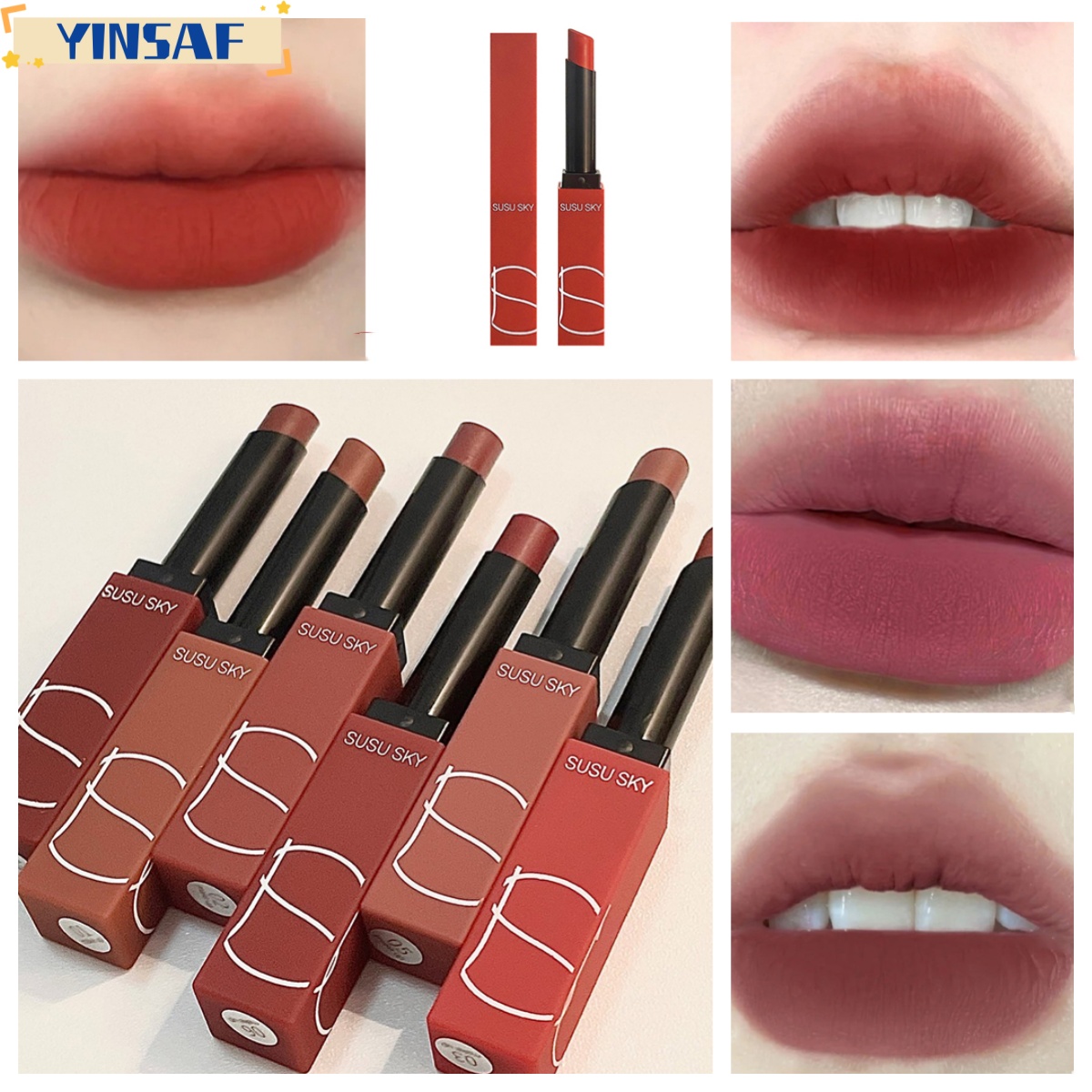🌸💄Susu Sky Son môi nhung mờ Son dưỡng môi đỏ cổ điển dưỡng ẩm không phai màu YINSAF💄🌸