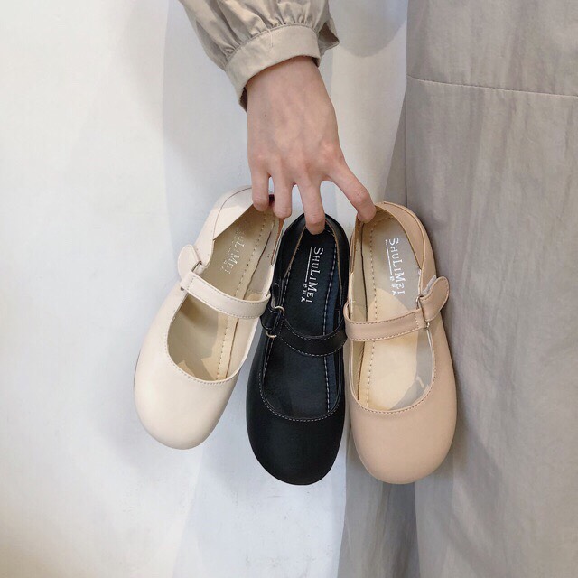 Giày Búp Bê Mũi Tròn, Đế Bằng, Da Mềm Mịn Phong Cách Vintage Hàn Quốc Có Sẵn - Mã G01 ( ghi chú size )
