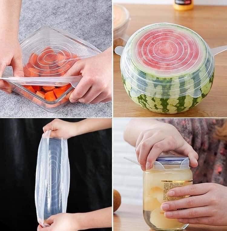 Bộ 6 nắp đậy thực phẩm silicon đa năng stretch and fresh
