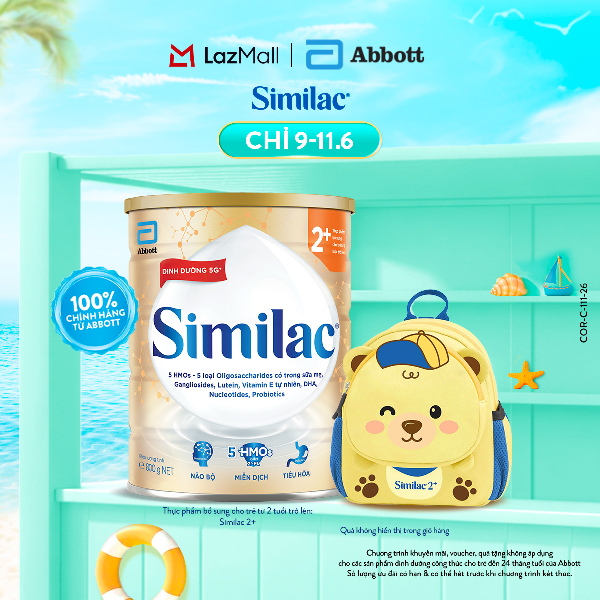 [CHỈ 09-11.06 QT ĐƠN 899K-SLCH] Sữa bột Similac 2+ 800g đột phá dinh dưỡng 5G cho trẻ từ 2-6 tuổi + Balo Gấu Similac