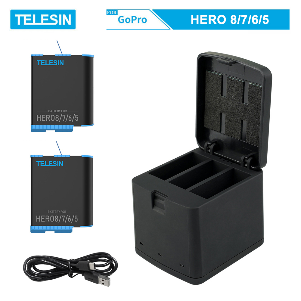 Combo sạc 3 + 2 viên pin TELESIN cho GoPro Hero 5/6/7/8