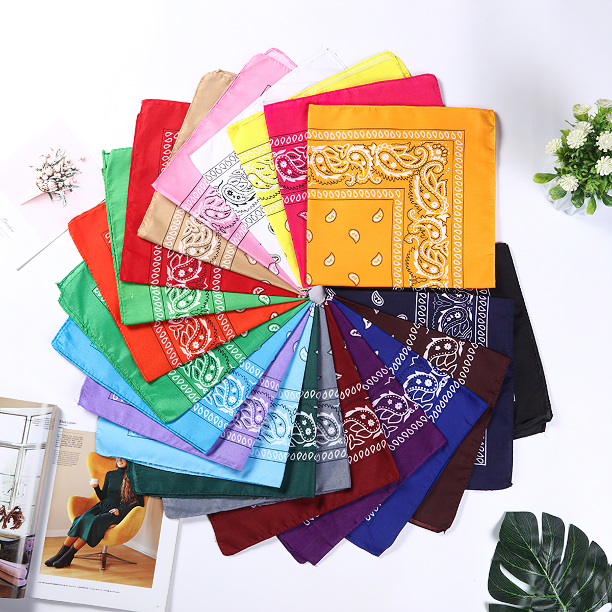 Khăn vuông lụa, Khăn Bandana khổ vuông to 54X54cm làm áo yếm, quàng đầu, tạo kiểu LINDA