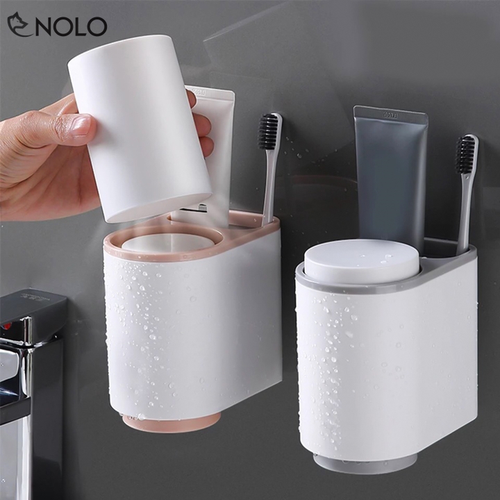 Bộ giá đựng cốc, bàn chải, kem đánh răng ecoco model ec02 treo tường có rãnh thoát nước