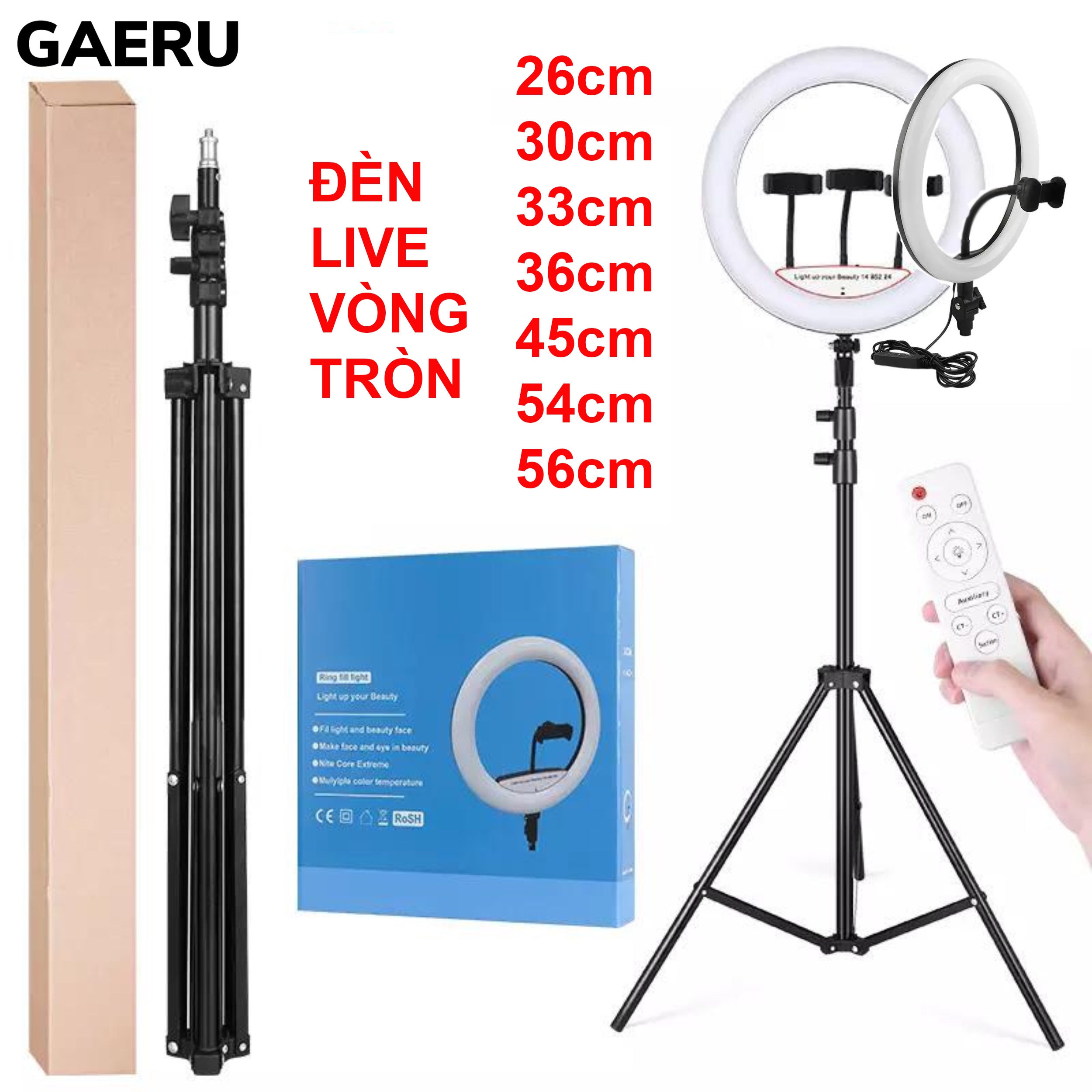 Đèn livetream size 26 30 33 36 45 56cm 3 kẹp điện thoại chân 2m1 hỗ trợ livetream tiktok youtube facebook học online video call họp zoom chụp ảnh studio trang điểm spa phun xăm thẩm mỹ
