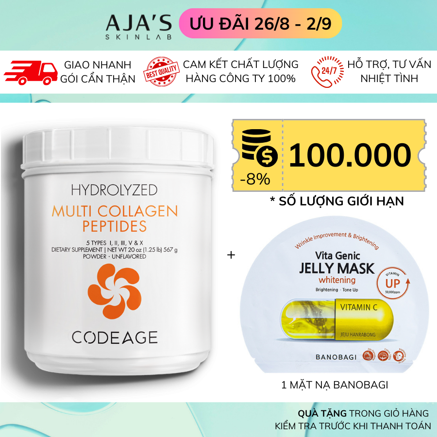 Bột collagen tổng hợp trẻ hóa da codeage multi collagen 567g - aja's skinlab