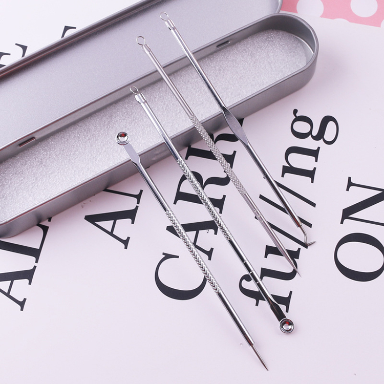 Set nặn mụn 4 món kèm hộp - Bộ dụng cụ nặn mụn hoàn chỉnh - Dễ sử dụng - Chất liệu không gỉ - Lamdepdeal