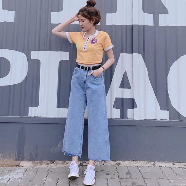 ( ẢNH THẬT) QUẦN JEAN, QUẦN BÒ ỐNG RỘNG TRƠN KÈM THẮT LƯNG DA ĐEN THỜI TRANG HÀN QUỐC, AMELIA