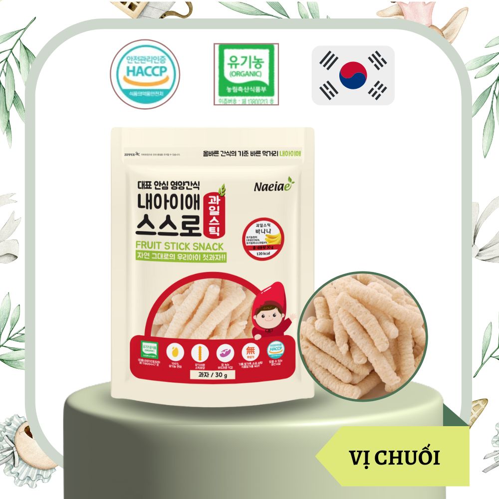 Bánh gạo ĂN DẶM HỮU CƠ NAEIAE Hàn Quốc cho bé từ 6 tháng vị Chuối- Dạng que