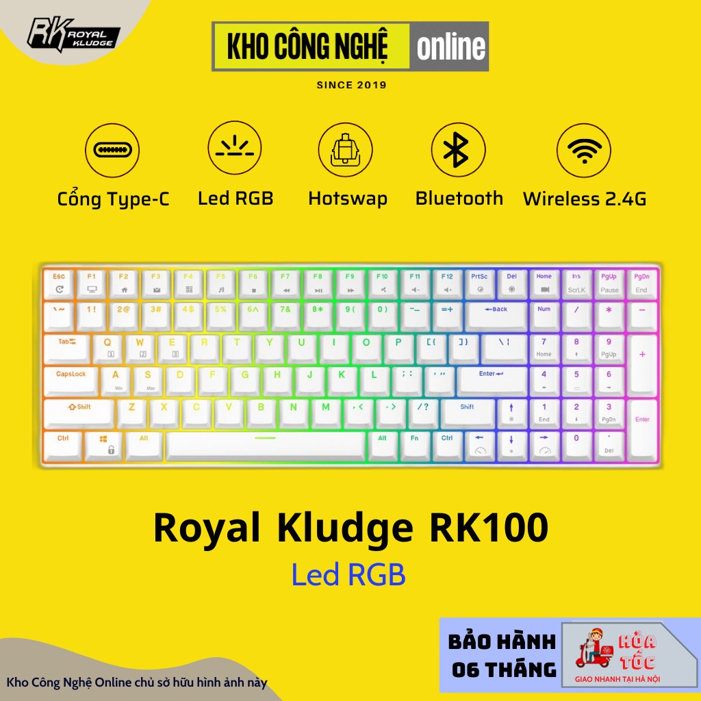 Royal Kludge RK100 RGB HOTSWAP - Bàn phím cơ Royal Kludge RK100 RGB Có 3 chế độ kết nối Bluetooth 5.0/ Wireless / Type C