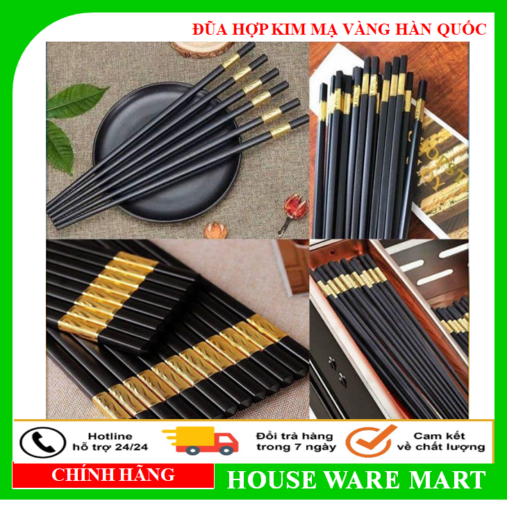 [XẢ KHO] Combo 10 Đôi Đũa Hợp Kim Mạ Vàng Hàn Quốc Cao Cấp,Đũa Ăn Cao Cấp Đũa Khảm Vàng Hàn Quốc Chống Trơn- Chống Trượt- Chống Mốc- Không Độc Hại An Toàn Sức Khỏe