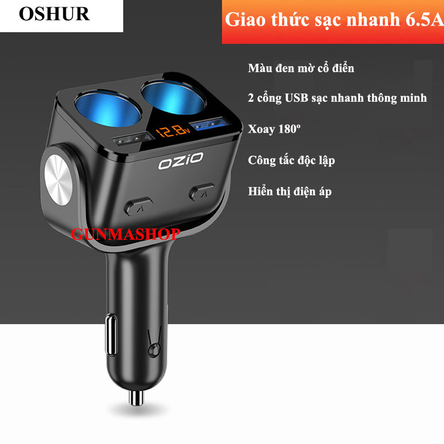 Tẩu sạc ô tô, tẩu sạc nhanh ô tô, tẩu sạc nhanh ô tô QC3.0, Bộ chia tẩu kết hợp sạc nhanh ô tô, củ sạc nhanh ô tô 2 cổng QC3.0, bộ chia tẩu kết hợp cổng sạc nhanh cho ô tô công suất 90W dòng sạc 6.5A có công tắc bảo vệ