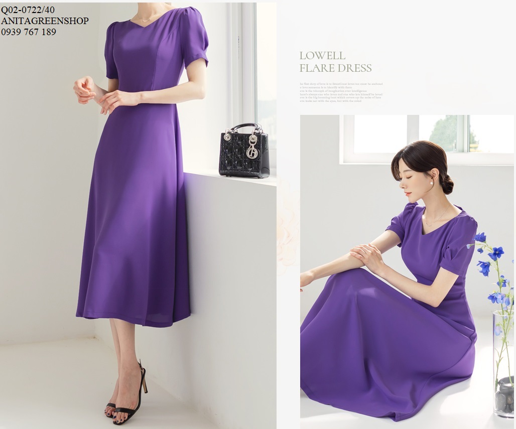 Đầm voan xòe màu tím thiết kế - q02-0722