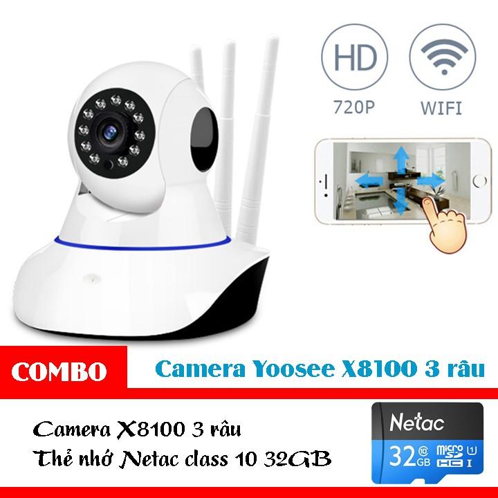 (Tặng thẻ nhớ 32GB)Camera IP 3 râu Yoosee X8100 mẫu mới nhất 2020 2.0 siêu tốc siêu nét(BH24T) HD