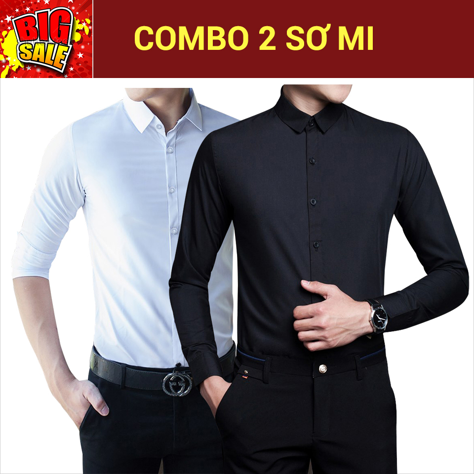 Combo 2 áo sơ mi lụa trơn