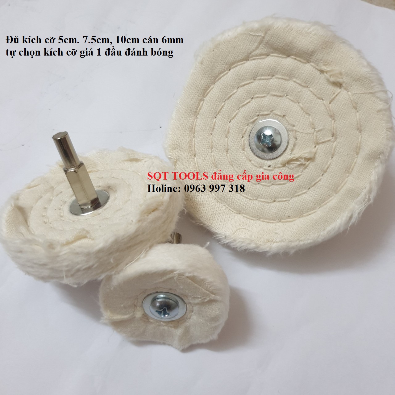 Vải đánh bóng đánh bóng bánh xe công cụ rod đệm ba lan máy mài pad pad trắng kèm cán 6mm
