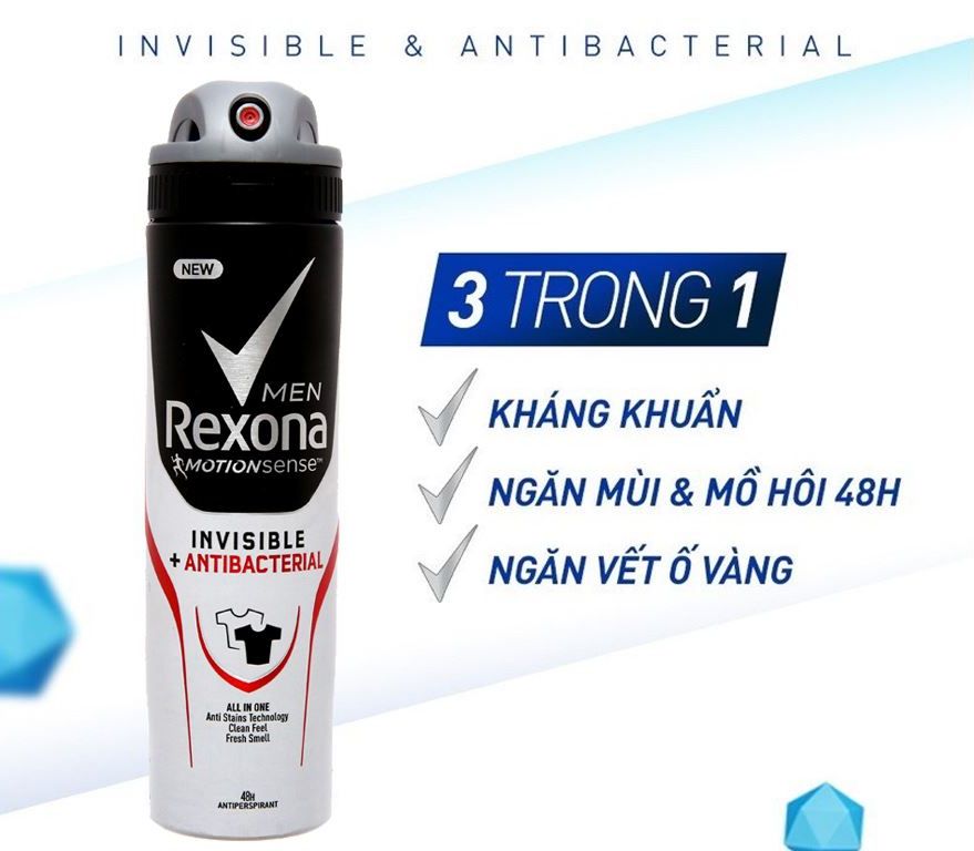 Chai xịt ngăn ngừa mùi hôi rexona men invisible + antibacterial 150ml cao cấp gia phú