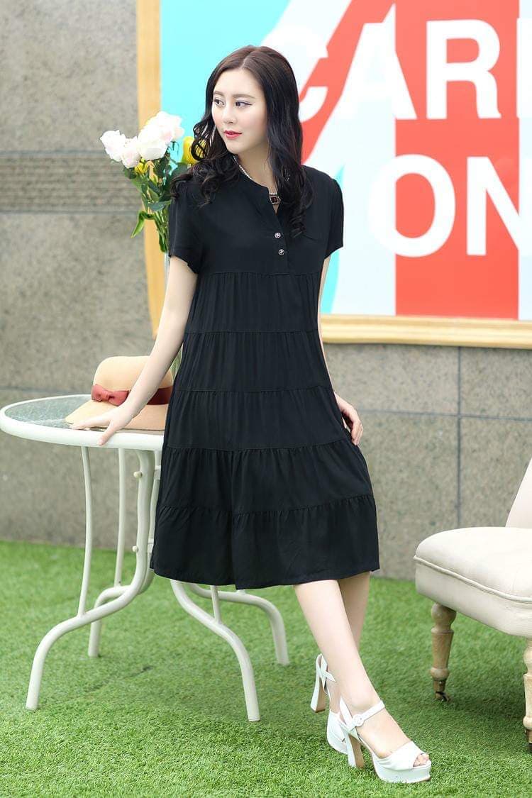 Váy Bầu Đầm Bầu Đũi Lanh Trơn Cực Mát A985