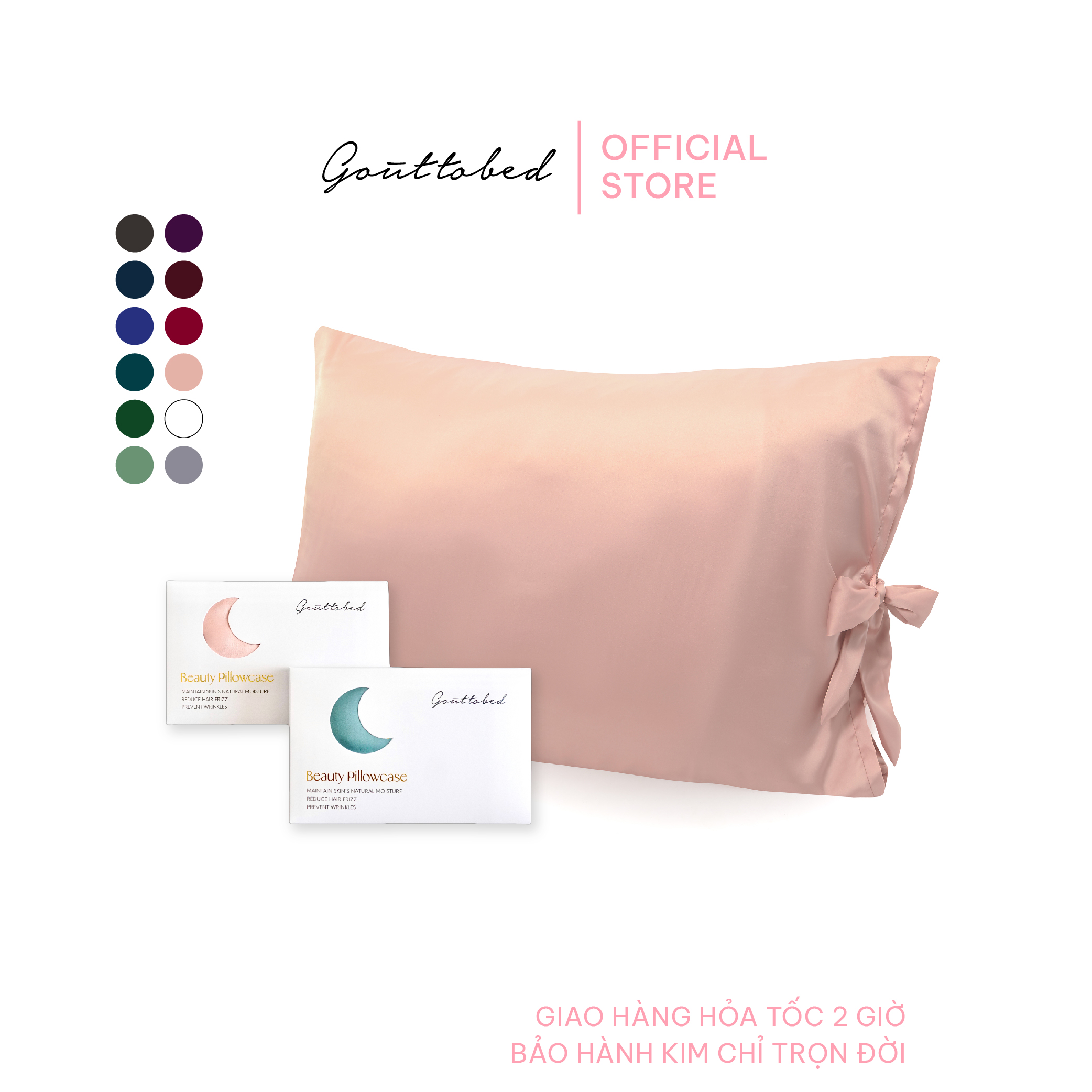 Vỏ gối nằm Gouttobed 50x70cm Lụa Satin Silk thắt nơ (nhiều màu)