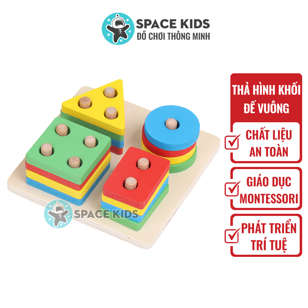 Đồ chơi trẻ em Tháp thả hình khối gỗ cho bé trai bé gái, đồ chơi gỗ thông minh giáo dục montessori Space Kids