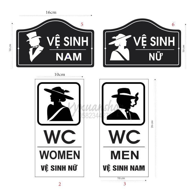 (Chọn mẫu) Biển báo WC, decan dán fomec 3mm WC Nam Nữ (Toilet woman/men) KT 20 x 10 cm, nhận gia côn