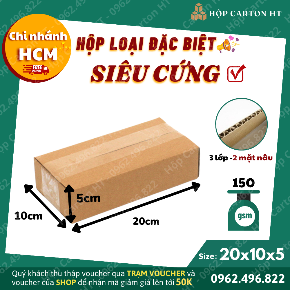 Combo 100 hộp carton đóng hàng 20x10x5 giá gốc tận xưởng - hộp carton ht hcm