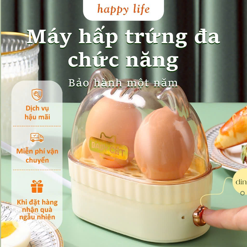 MÁY HẤP TRỨNG MINI TỰ ĐỘNG - MÁY HẤP TRỨNG HẤP BÁNH BAO TỰ NGẮT KHI TRỨNG CHÍNH - MÁY LUỘC CÙNG LÚC 2 QUẢ TRỨNG
