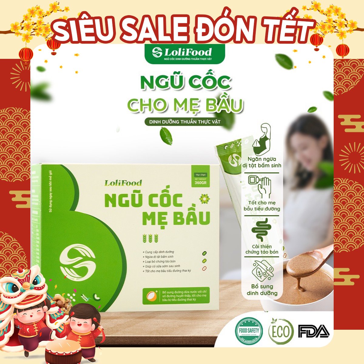 Ngũ cốc bà bầu lolifood, ngũ cốc dinh dưỡng cho mẹ bầu, hạt dinh dưỡng thơm ngon, dễ uống, cung cấp dưỡng chất mẹ bé, 20 gói x18gr