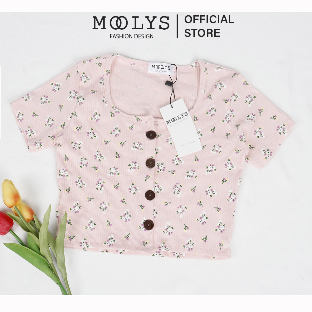 Áo croptop hoa cổ vuông tay ngắn Moolys MC001
