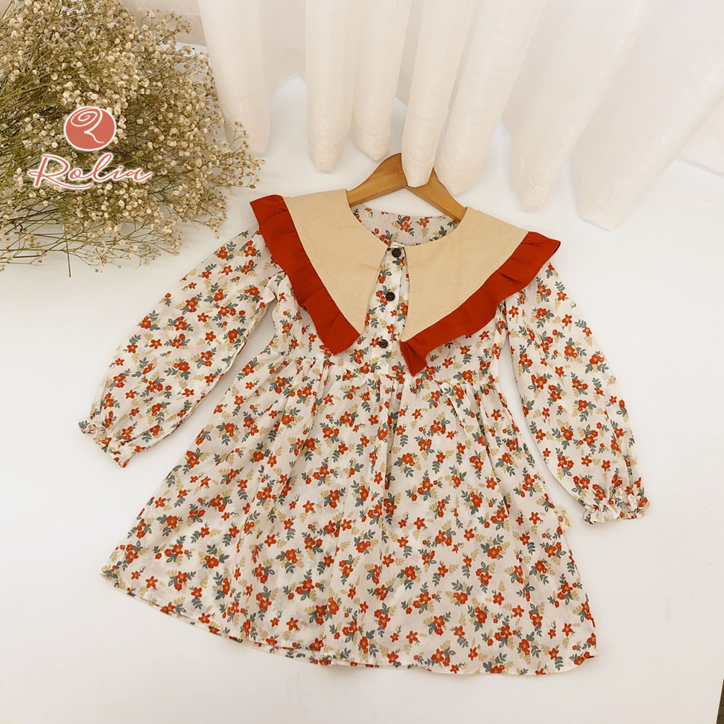 Váy bé gái hoa nhí đỏ Rosie Dress ROLIA, đầm hoa nhí đỏ thô kate mỏng vừa V118