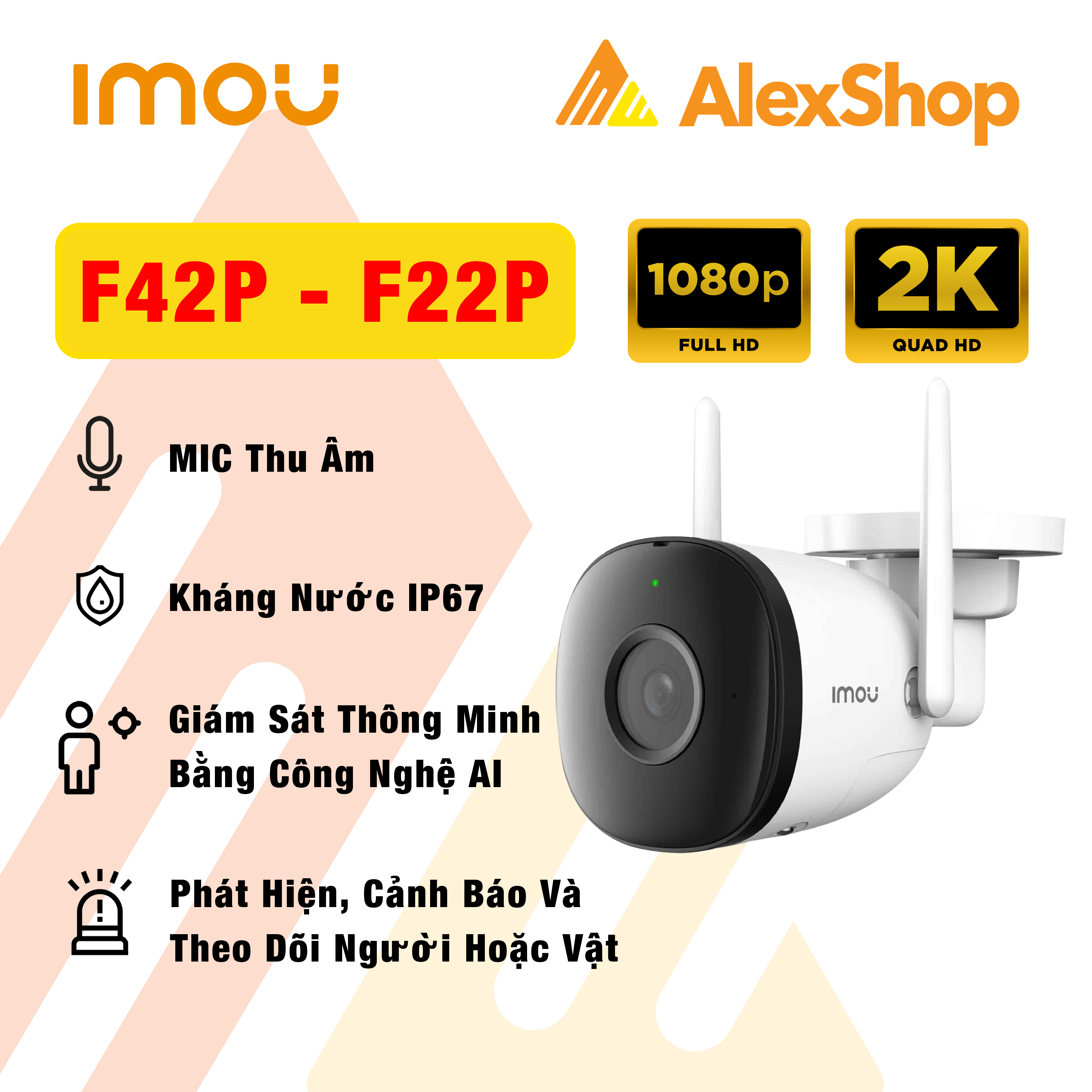 Camera Imou F22 / F42 IP Ngoài Trời Quay Đêm Màu Đàm Thoại 2 Chiều Bullet 2M/4M AI - Phân Phối Chính Thức FPT- Camera Ngoài Trời
