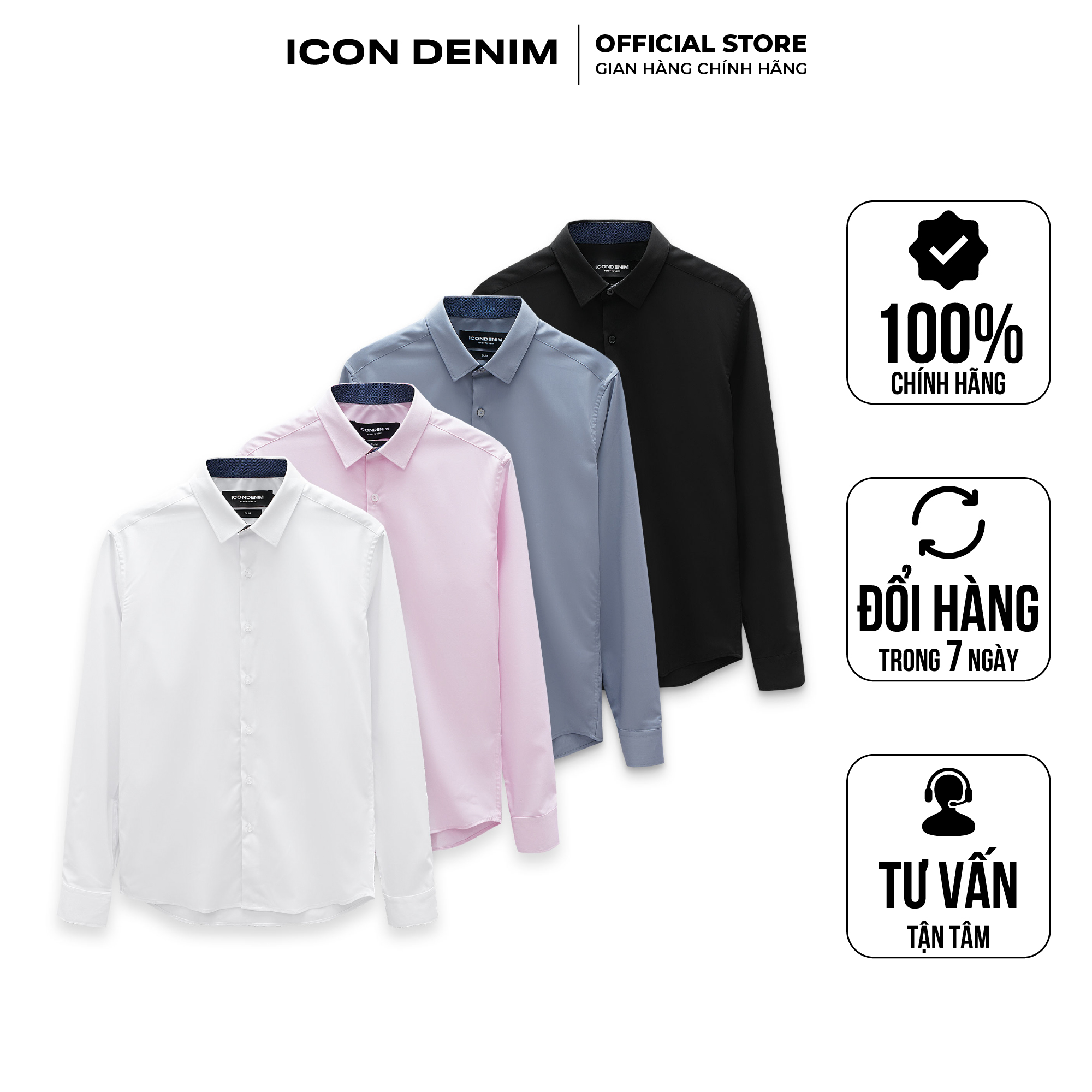 Áo sơmi tay dài nam cotton icondenim basic slim fit form smid0076