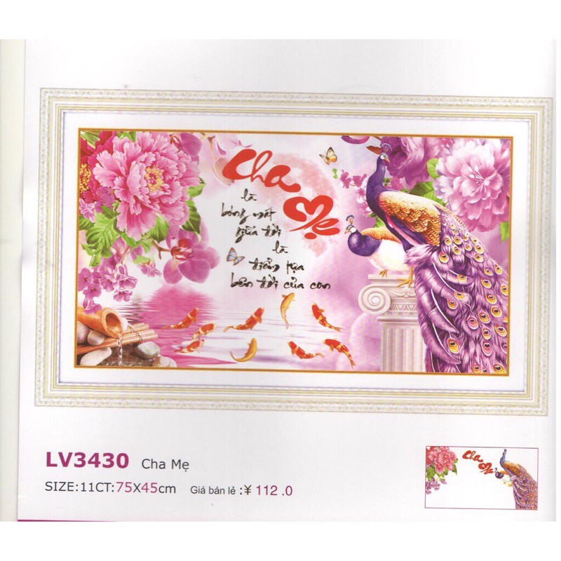 Tranh thêu chữ thập đồng hồ cha mẹ lv3454 kích thước 75*50