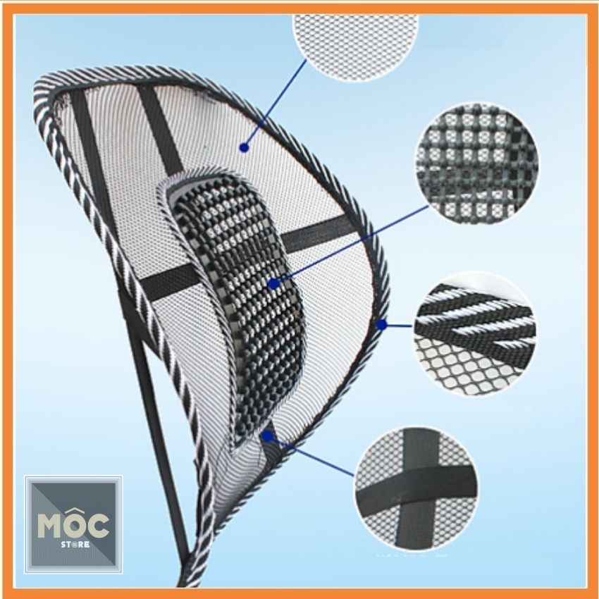 TẤM TỰA LƯNG GHẾ VĂN PHÒNG GHẾ XE HƠI Mộc Shop Saigon M0013 Bảo Vệ Cột Sống Có Dây Chun Đàn Hồi đệm tránh vẹo cột sống Tấm lưới đệm massage tựa lưng ghế oto và chống nóng giảm đau mỏi chống gù lưng màu đen bền đẹp